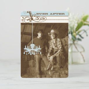 Blue & Brown  Chandelier Damask Your Photo Kaart