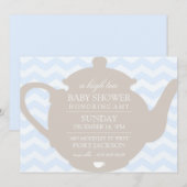 Blue & Brown Chevron High Tea Baby shower Uitnodig Kaart (Voorkant / Achterkant)