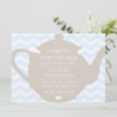 Blue & Brown Chevron High Tea Baby shower Uitnodig Kaart (Staand voorkant)