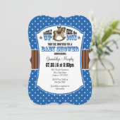 Blue Brown Cowboy Baby shower Invitation Kaart (Staand voorkant)