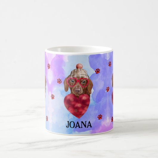 Blue Brown Dachshund Valentijnsdag Gift Dog Koffiemok (Center)