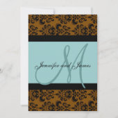 Blue Brown Damask Monogram Wedding Uitnodiging (Voorkant)