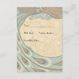 Blue Brown Faded Peacock rsvp Kaartje