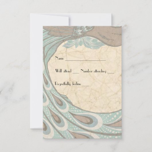 Blue Brown Faded  Peacock rsvp Kaartje (Voorkant)