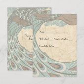 Blue Brown Faded  Peacock rsvp Kaartje (Voorkant / Achterkant)