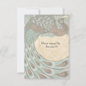 Blue Brown Faded  Peacock rsvp Kaartje (Achterkant)