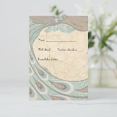 Blue Brown Faded  Peacock rsvp Kaartje (Staand voorkant)