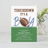 Blue Brown Football Baby shower Invitation Kaart (Staand voorkant)