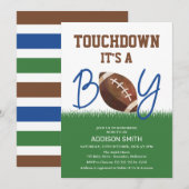 Blue Brown Football Baby shower Invitation Kaart (Voorkant / Achterkant)