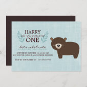 Blue & Brown Forest Beer Boys Verjaardagsuitnodigi Kaart (Voorkant / Achterkant)