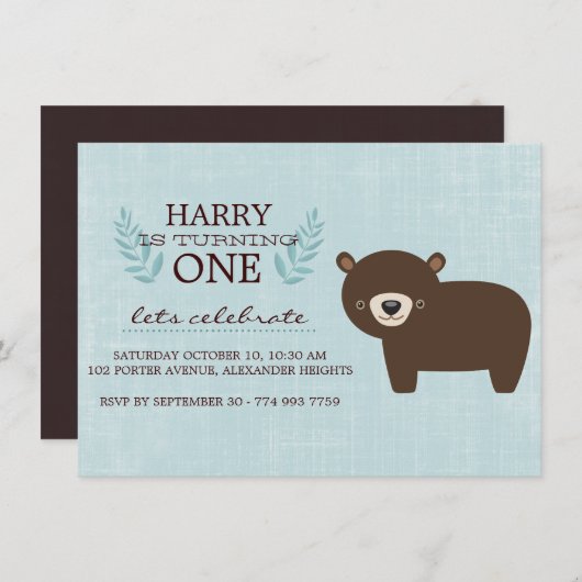 Blue & Brown Forest Beer Boys Verjaardagsuitnodigi Kaart (Voorkant / Achterkant)