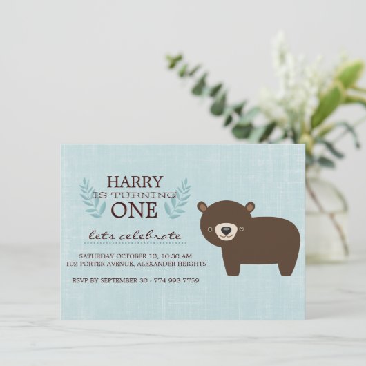 Blue & Brown Forest Beer Boys Verjaardagsuitnodigi Kaart (Staand voorkant)