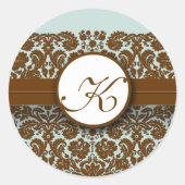 Blue Brown Lace Damask  Floral Wedding Ronde Sticker (Voorkant)
