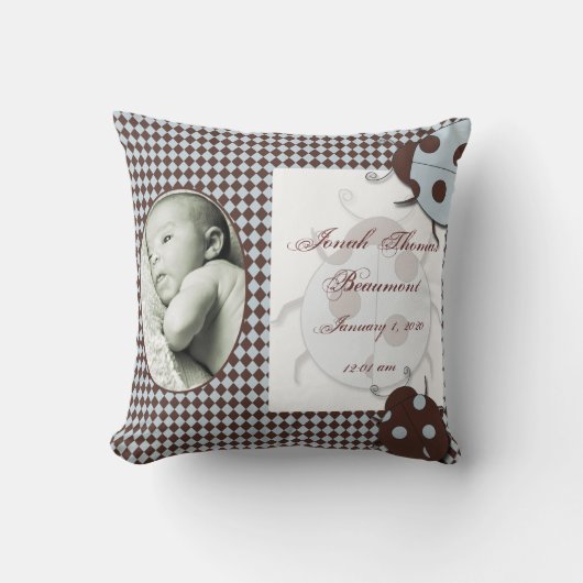 Blue Brown Ladybug Baby Keepomwille Pillow Kussen (Voorkant)