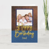 Blue & Brown leather Gold Script Dad Birthday Kaart (Voorkant)