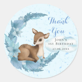 Blue Brown Little Bambi Dust Cloud Birthday Boy Ronde Sticker