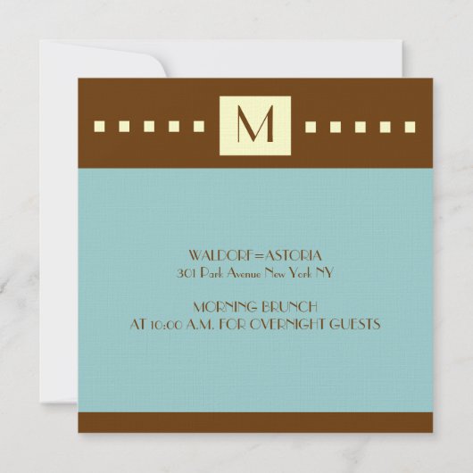 Blue Brown Monogram Art Deco Wedding Uitnodiging (Achterkant)