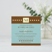 Blue Brown Monogram Art Deco Wedding Uitnodiging (Staand voorkant)