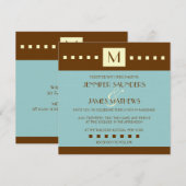 Blue Brown Monogram Art Deco Wedding Uitnodiging (Voorkant / Achterkant)
