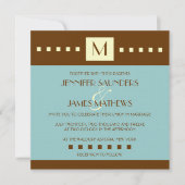 Blue Brown Monogram Art Deco Wedding Uitnodiging (Voorkant)