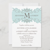 Blue Brown Monogram Wedding Invitations Kaart (Voorkant)