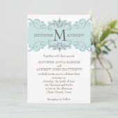 Blue Brown Monogram Wedding Invitations Kaart (Staand voorkant)