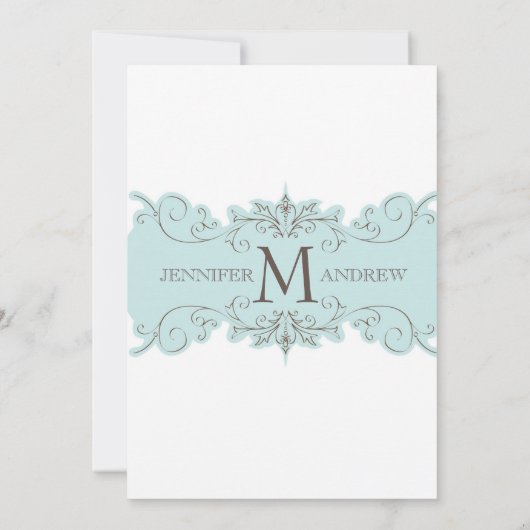 Blue Brown Monogram Wedding Invitations Kaart (Achterkant)