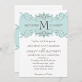 Blue Brown Monogram Wedding Invitations Kaart (Voorkant / Achterkant)