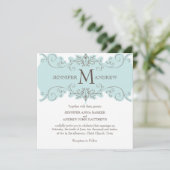 Blue Brown Monogram Wedding Invitations Kaart (Staand voorkant)
