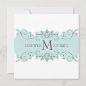Blue Brown Monogram Wedding Invitations Kaart (Achterkant)