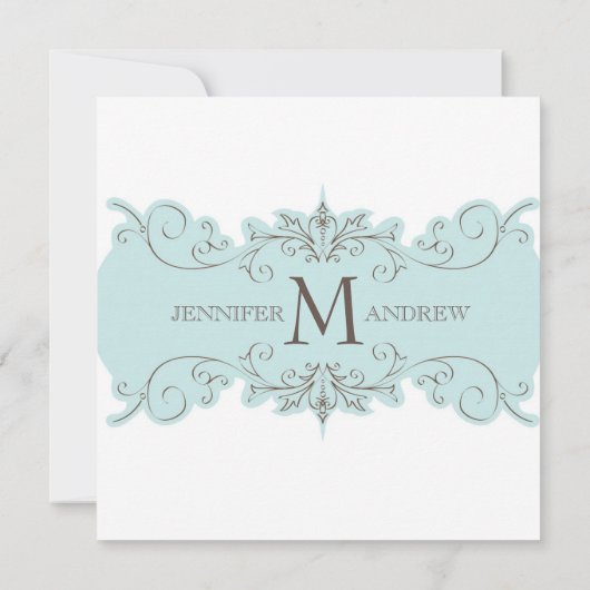 Blue Brown Monogram Wedding Invitations Kaart (Achterkant)