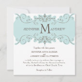 Blue Brown Monogram Wedding Invitations Kaart (Voorkant)