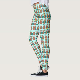 Blue Brown Owl Pattern Bird Print Ownership Leggin Leggings