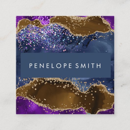 Blue Brown Paars Agate Abstract Vierkante Visitekaartje (Voorkant)