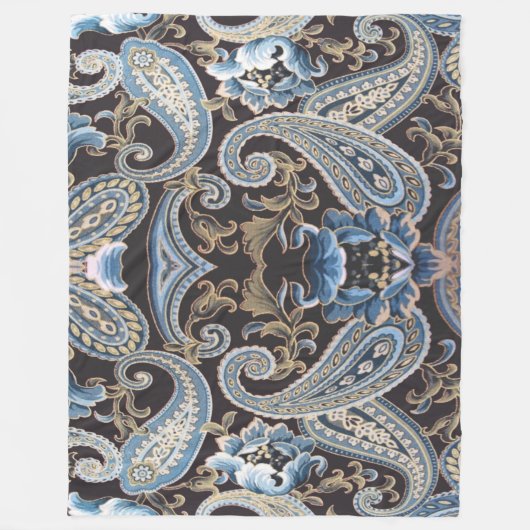 Blue Brown Paisley 2 Fleece Deken (Voorkant)