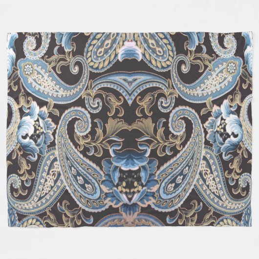 Blue Brown Paisley 2 Fleece Deken (Voorkant (Horizontaal))