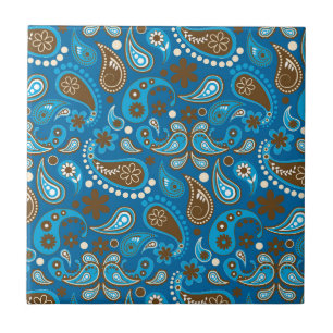 Blue Brown Paisley Floral Flowers Farmer Classy Tegeltje