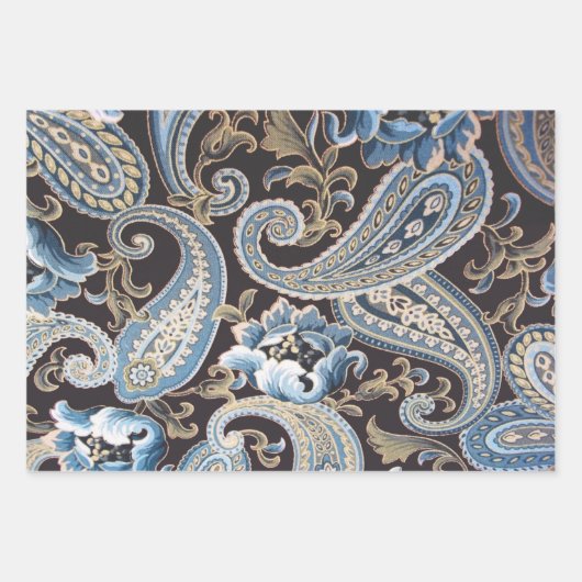 Blue Brown  Paisley Inpakpapier Vel (Voorkant)