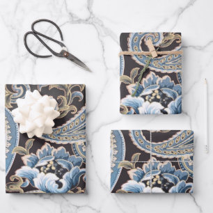 Blue Brown  Paisley Inpakpapier Vel