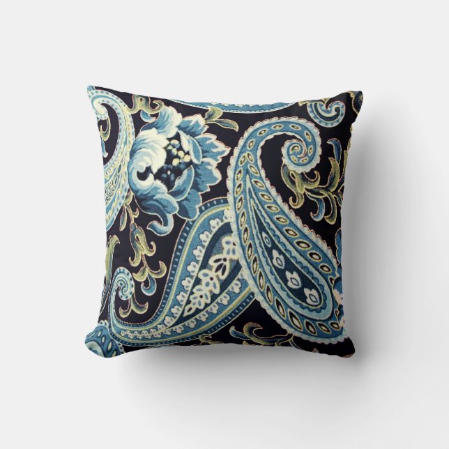 Blue Brown  Paisley Kussen (Voorkant)