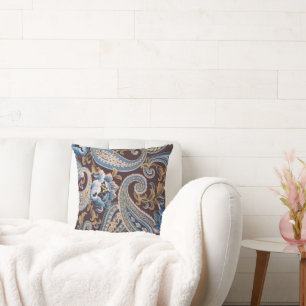 Blue Brown Paisley Nieuw Sierkussen