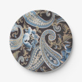 Blue Brown  Paisley Papieren Bordje (Voorkant)