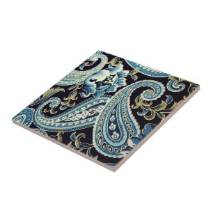 Blue Brown Paisley Tegeltje