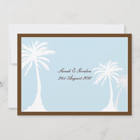 Blue Brown Palm Tree Wedding Uitnodiging (Voorkant)