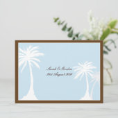 Blue Brown Palm Tree Wedding Uitnodiging (Staand voorkant)