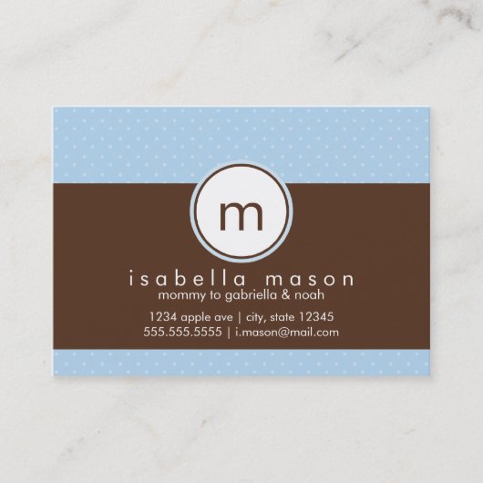 Blue & Brown Polkadot mammie card Contactkaartje (Voorkant)