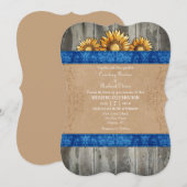 Blue Brown Rustic Sunflower Wedding Invite Kaart (Voorkant / Achterkant)