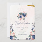Blue Brown Simple Floral Lijst Waterverf Wedding Kaart (Voorkant)