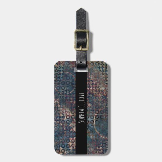 Blue Brown Steampunk Grunge Bagagelabel (Voorkant verticaal)