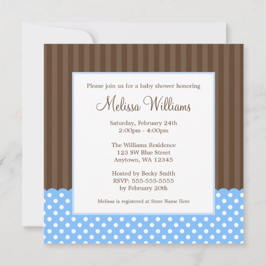 Blue Brown Stork Stippen Boy Baby shower Kaart (Achterkant)